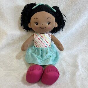 Plush Doll Linzy Girl Doll Alexis 16” Pink Shoes Teal Skirt Teal Bows Black Hair